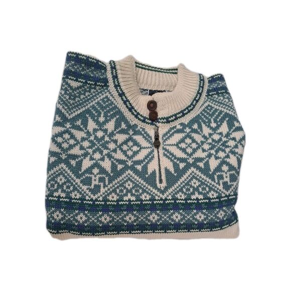 Vintage Dale of Norway Wool Sweater Nordic Snowflake Knit Pullover Cream Blue - Picture 2 of 10